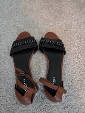 Coach Two-Tone Black & Brown Chain Strap Sandals